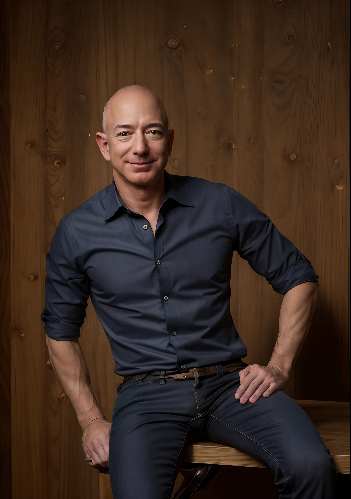 a close up of a man sitting on a wooden table, portrait of jeff bezos, jeff bezos, amazon, zuckerberg and bezos, 🦩🪐🐞👩🏻🦳, photo portrait, future tech, amazon in the background, avatar image, by Gavin Hamilton, by Emanuel Witz, ceo, amazonian, by Heinz Edelman, by David Ruby