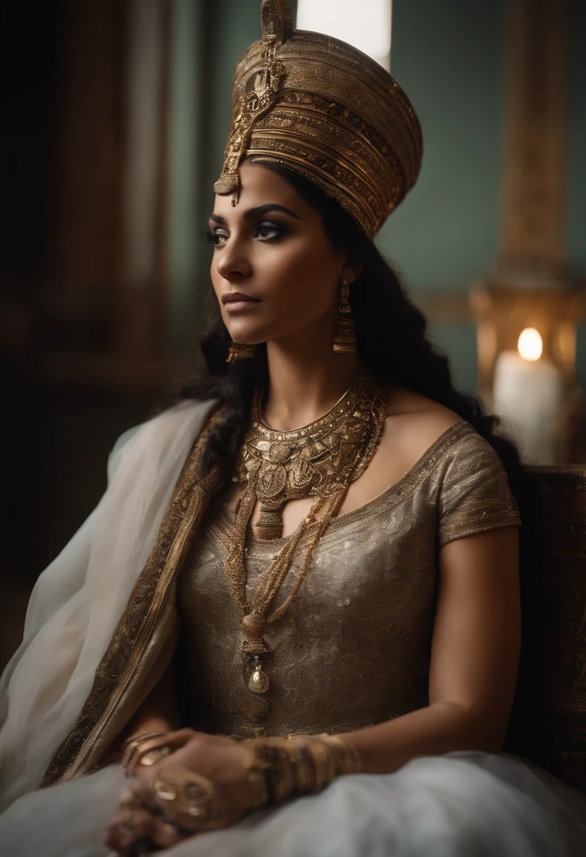 I need an ultra-realistic image of Cleopatra, the queen of Egypt sitting on her throne;