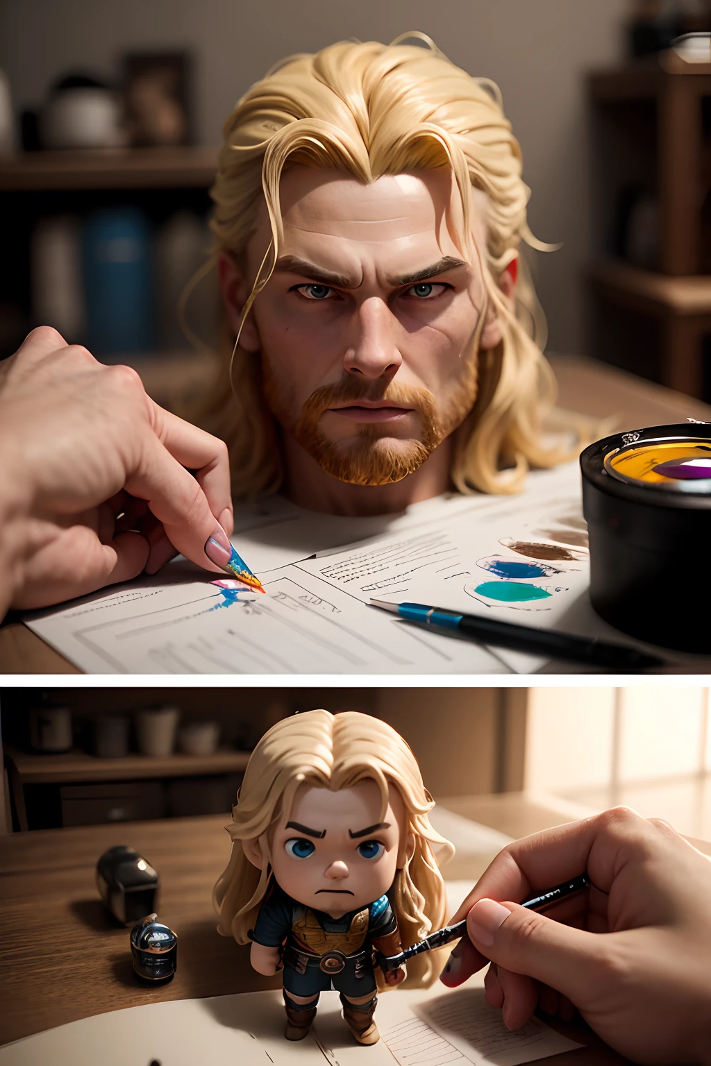 "Describe the detailed steps for creating a Funko doll of the Thor character based on his appearance in the movie 'Thor': Ragnarok'. Include instructions on how to shape Thor's head, paint the details of the costume and accessories, as well as what materials and techniques are recommended to ensure a faithful and attractive result. Por favor, provide tips to make Thor's Funko doll as authentic as possible."

I hope this prompt is useful for you to create your own Thor Funko doll based on the movie "Thor: Ragnarok". If you have more questions or need additional information, feel free to ask!