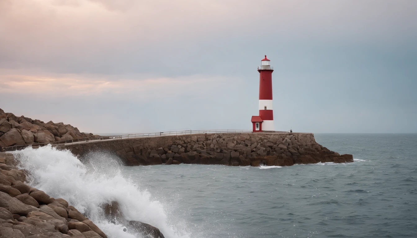 breakwater,Tetra Pot,A small lighthouse in the distance