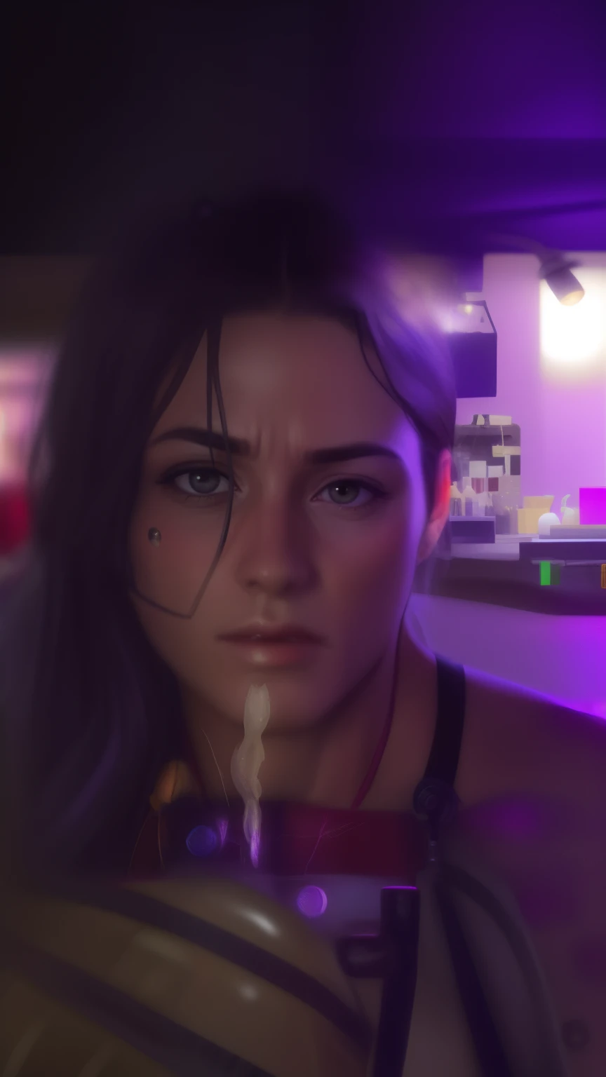 loba from apex legends in a cyberpunk bar in a dyanimc pose with moody lighting