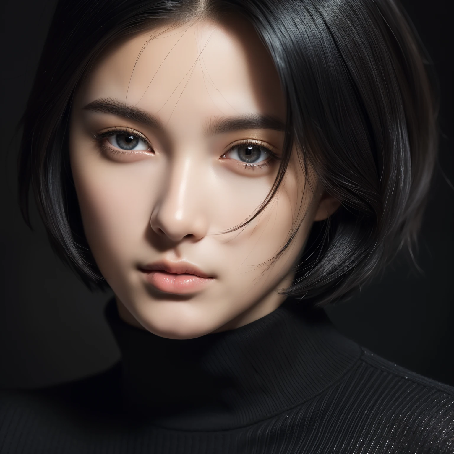 (masterpiece:1.3), (8k, photorealistic, RAW photo, best quality: 1.4), (1girl), beautiful face, (realistic face), (black hair, short hair:1.3), beautiful hairstyle, realistic eyes, beautiful detailed eyes, (realistic skin), beautiful skin, (sweater), absurdres, attractive, ultra high res, ultra realistic, highly detailed, golden ratio