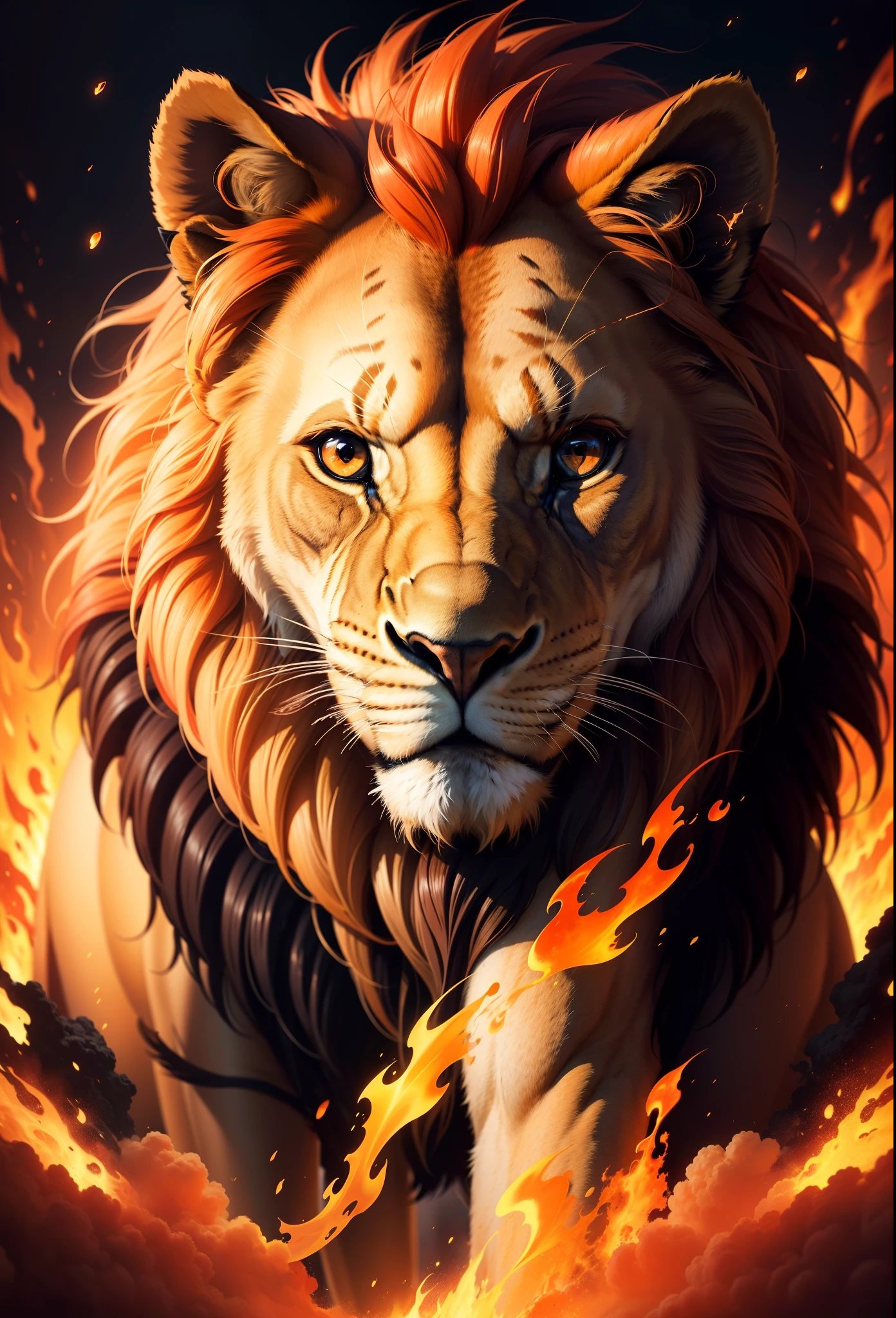 Lion all golden with fire around them gorgeous