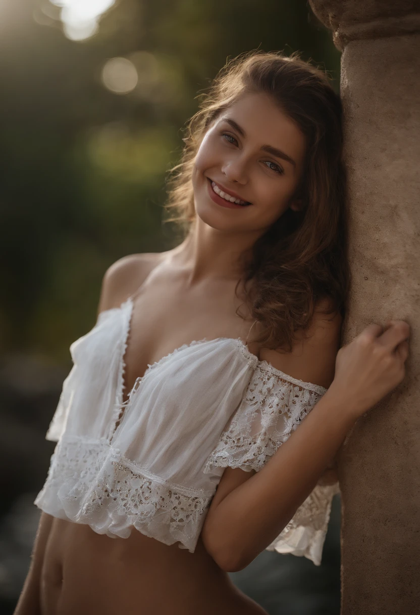 arafed woman in white top and shorts sitting on a rock high detail of background, red pony tail, a picture by Emma Andijewska, unsplash contest winner, tachisme, beautiful and smiling, pretty smile, anna nikonova aka newmilky, cute seductive smile, beautiful smile, lovely smile, she is smiling, alexa grace, seductive smile, crazy seductive smile, smiling, cute woman