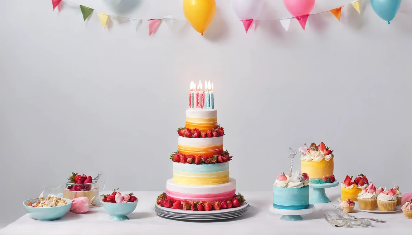 Birthday Party,Three-tiered cake,Oblique view from above