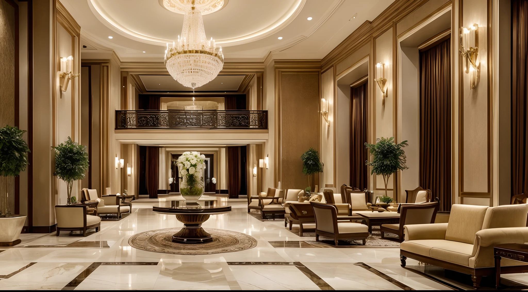 (a luxurious 5-star hotel lobby),modern interiors,elegant lighting,tasteful decor,lofty ceilings,expensive furniture,marble floors,grand chandeliers,spacious seating areas,welcoming atmosphere,impressive architecture,immaculate cleanliness,hospitable staff,luxurious amenities,opulent reception desk,plush carpets,refreshing scent,artistic sculptures,scenic paintings,rich color palette,abundance of natural light,seamless blend of comfort and sophistication,serene ambiance,exquisite floral arrangements,harmonious blend of textures and materials,gleaming polished surfaces,sophisticated color scheme,attentive concierge service,lively social buzz,captivating focal point,vibrant tapestries,majestic staircase,refined artwork,relaxing music,splendid check-in experience,lush greenery,glimmering reflections,expansive windows with breathtaking views,a feeling of luxury and grandeur.