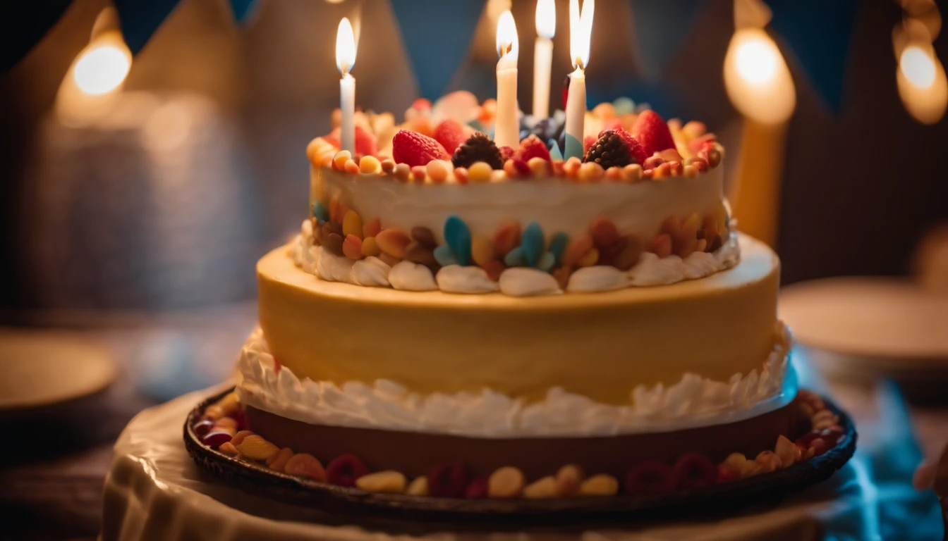 birthday party,Three-tiered cake,Oblique view from above