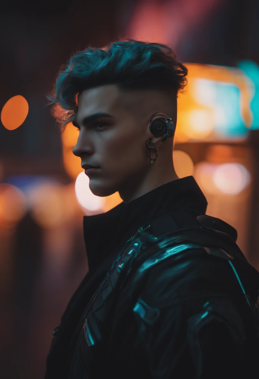 Mudar fundo cyberpunk menino bonito, Rosto realista, 8k, ultra realistic
