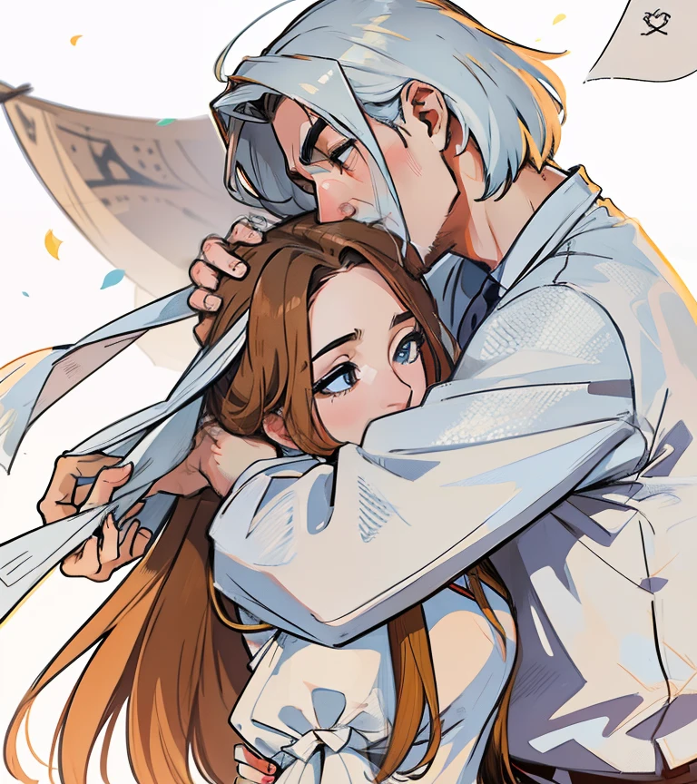 An art with more detailed strokes, cabelos perfeitos, a man and a woman embracing.