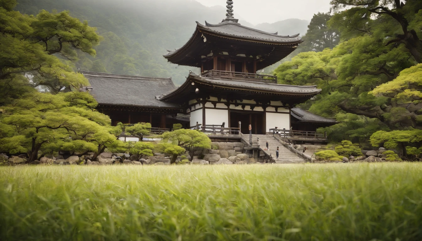Summer morning,Refreshing breeze,Old temple of Japan