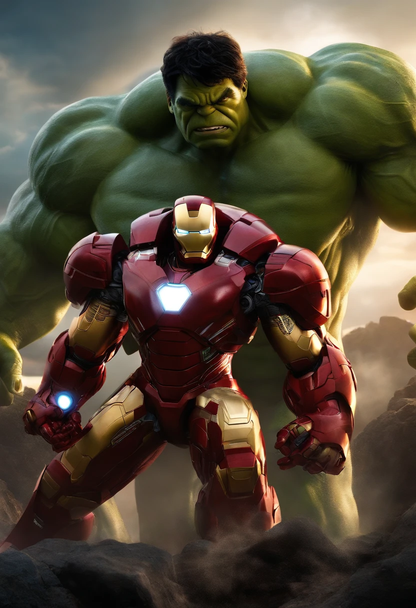Hulk iron Man fusion, cinematc picture, Full body, cinematc scene
