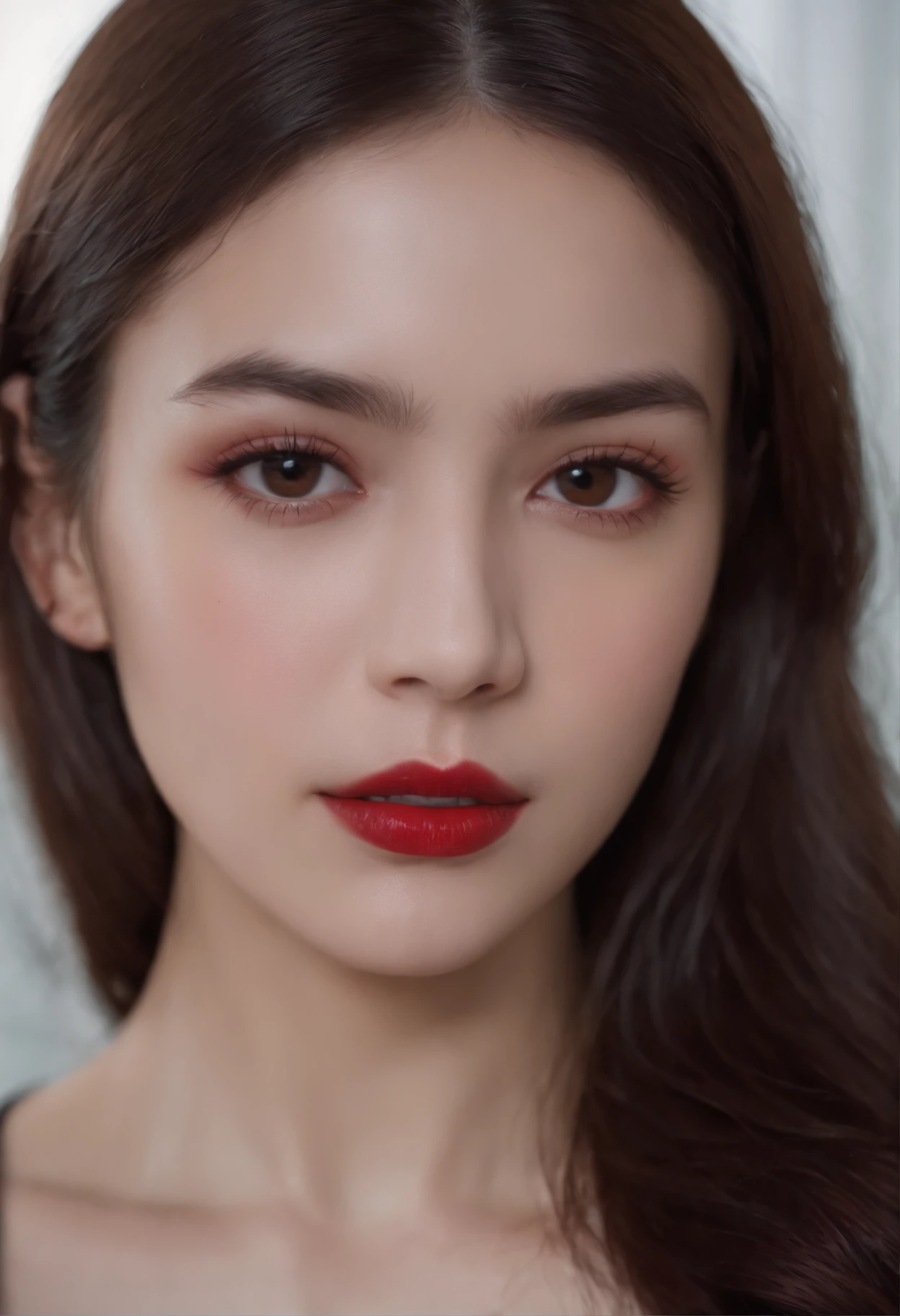 (((a deep reddish wound crosses her left cheek))) fair complexion, woman around 19 years old, natural black hair, distinctive brown eyes, wearing red, slender and graceful, beautiful, ultra sharp focus, realistic shot, tetradic colors (scar:1.4)
