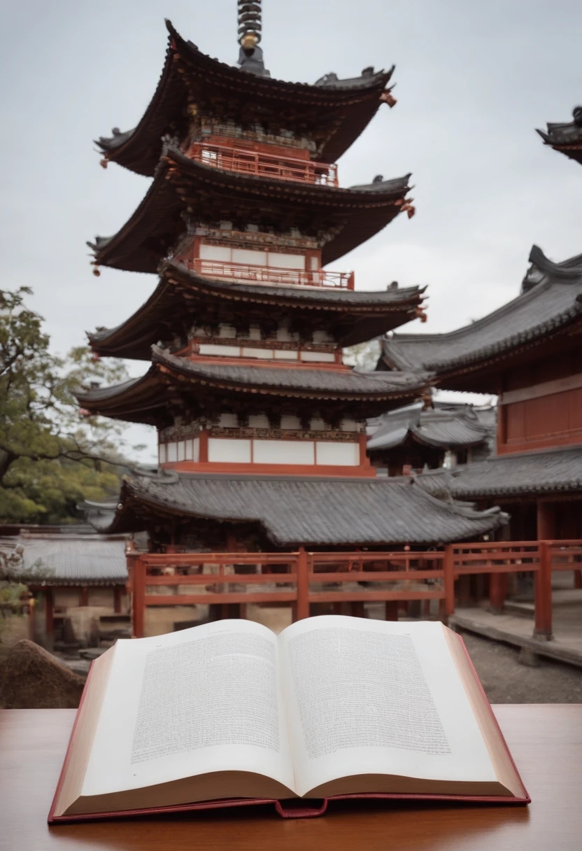 there is a book with a picture of a pagoda on it, a portrait by Kanō Tan'yū, flickr, sōsaku hanga, creative book cover, japanese temples, ukiyo - e sculpture, chinese architecture, detailed book illustration, edo era, style of shoji kawamori, feng zhu |, edo, pagoda