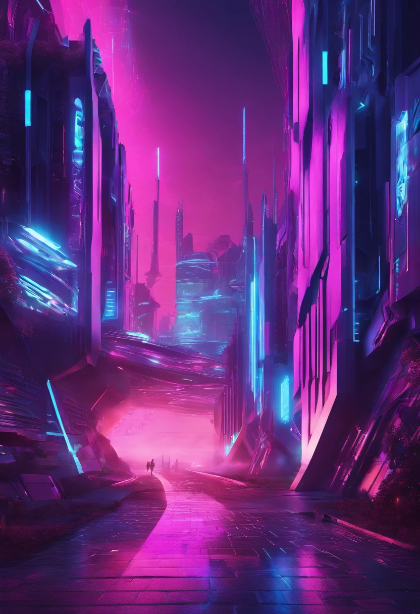 A futuristic street with Halloween decoration, cores neon, estilo cyberpunk, 8k