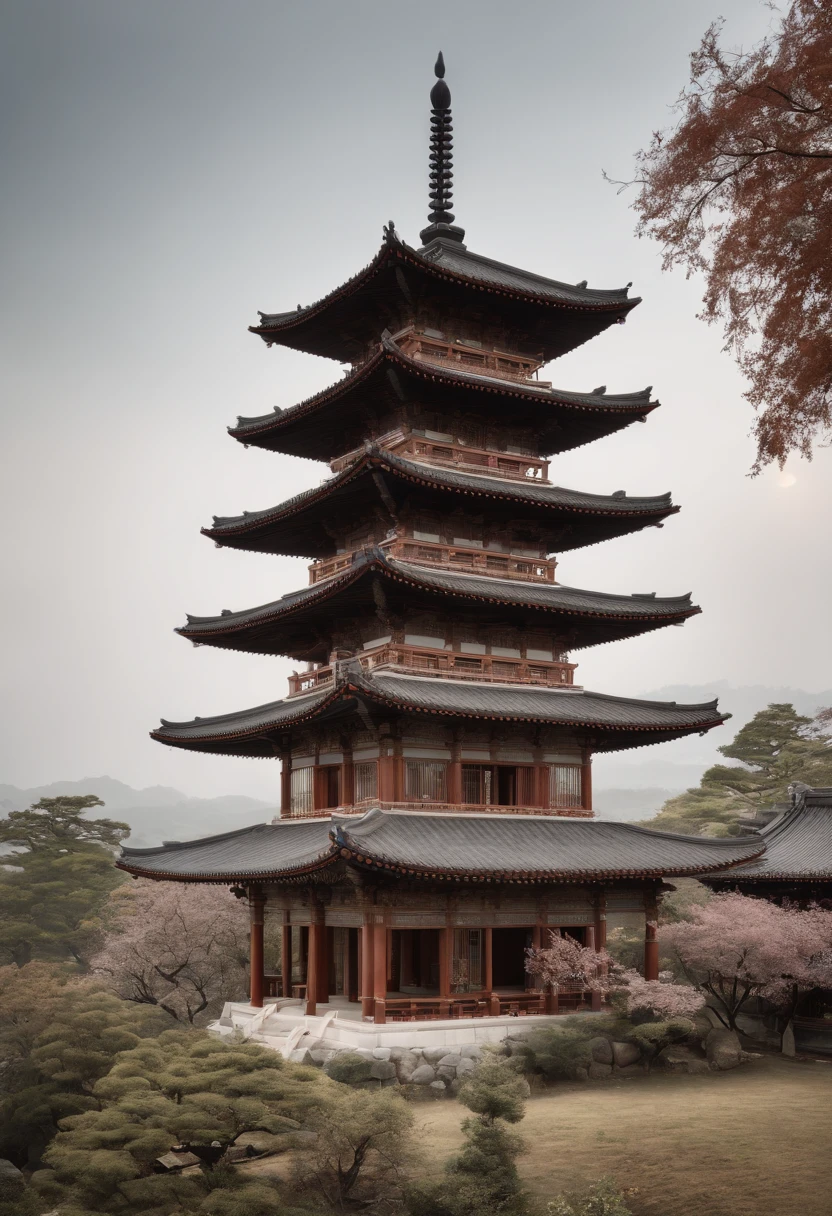 notebook cover, notebook cover with a picture of a pagoda on it, a portrait by Kanō Tan'yū, flickr, sōsaku hanga, creative book cover, japanese temples, ukiyo - e sculpture, chinese architecture, detailed book illustration, edo era, style of shoji kawamori, feng zhu |, edo, pagoda