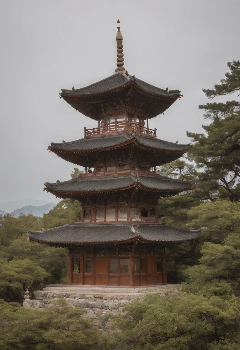 notebook cover, notebook cover with a picture of a pagoda on it, a portrait by Kanō Tan'yū, flickr, sōsaku hanga, creative book cover, japanese temples, ukiyo - e sculpture, chinese architecture, detailed book illustration, edo era, style of shoji kawamori, feng zhu |, edo, pagoda