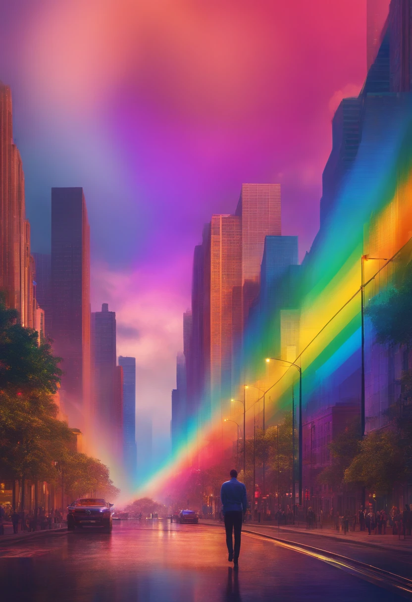 A vibrant, pixelated landscape of code, illuminated by a rainbow of colors, seen from the perspective of a developer's desktop.