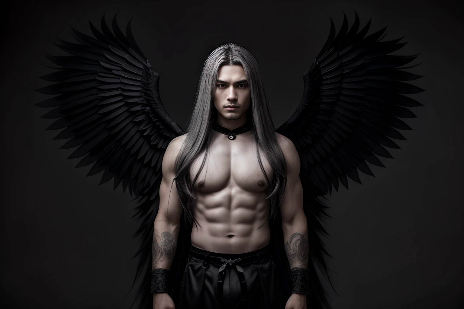 1male, 独奏, Dark room, holding black carnival clothes in his hands, (long gray hair:1.3), Black huge angel wings, A devastated look, Standing, (full - body:1.4), glass fragments, melancholy
Dimmer:1.5
Detailer:-1.0