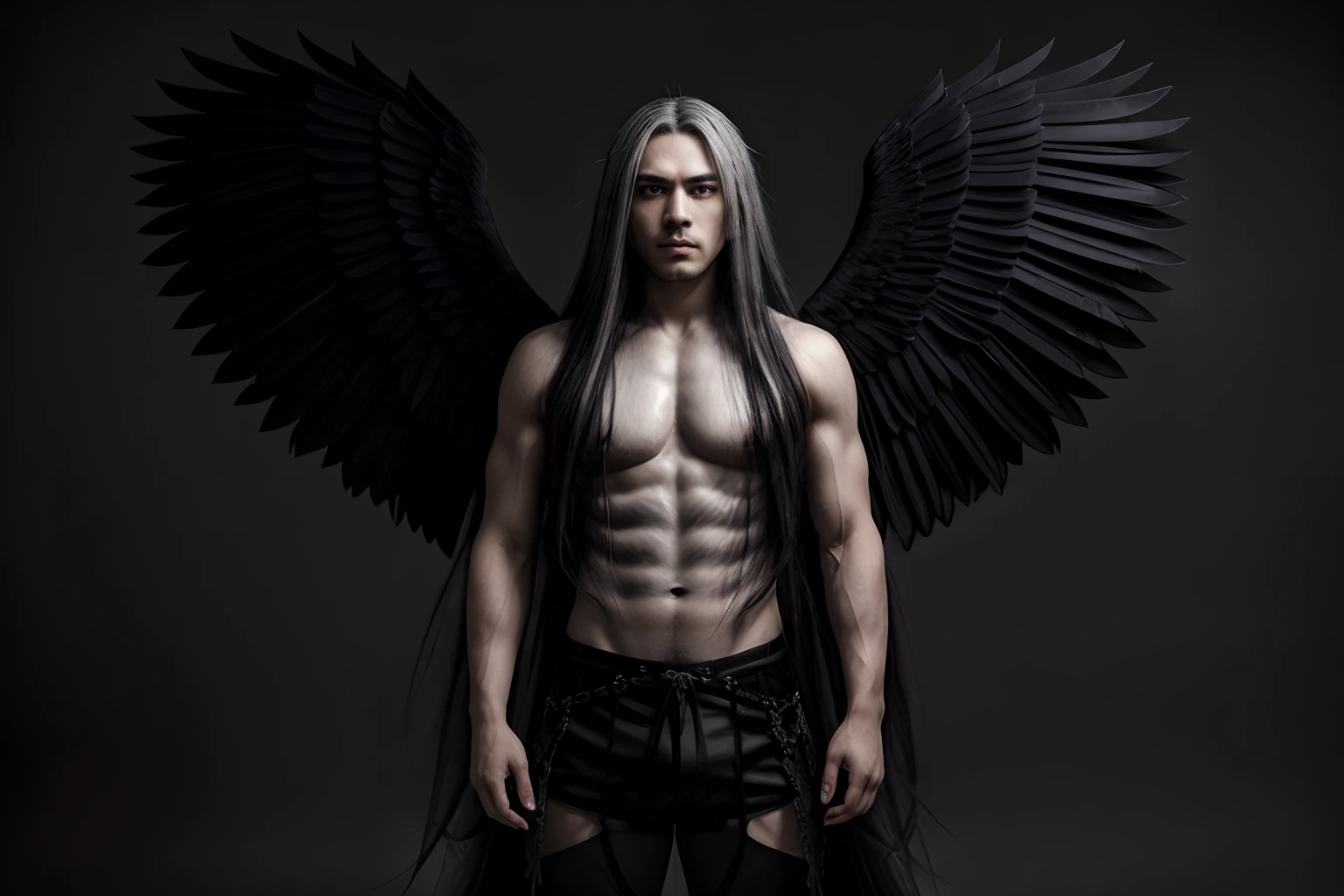 1male, 独奏, Dark room, holding black carnival clothes in his hands, (long gray hair:1.3), Black huge angel wings, A devastated look, Standing, (full - body:1.4), glass fragments, melancholy
Dimmer:1.5
Detailer:-1.0