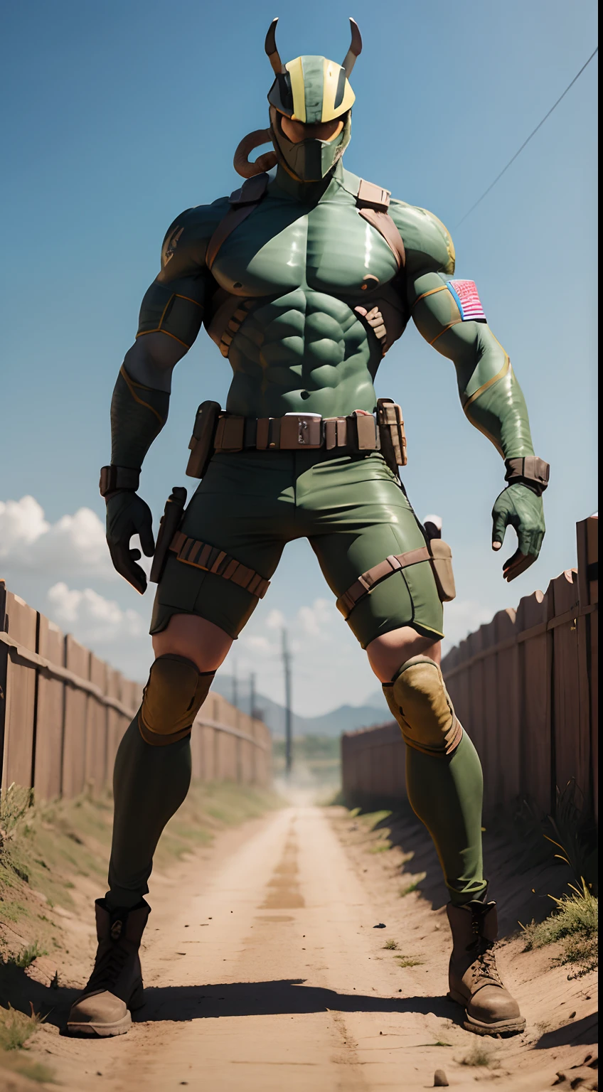 solider, snake head, battle field, full body