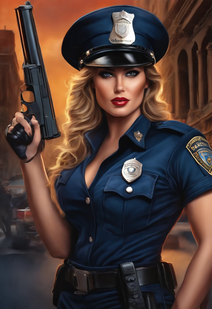 voluptuous female police officers in Arthur Adams style