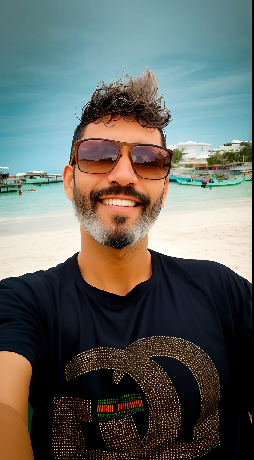 there is a man with a beard and sunglasses on a beach, Directed by: Felipe Seade, Fotografia selfie 8k, caio santos, Homem de 4 0 anos, edu souza, Carmelo Blandino, selfie de um homem, Homens de 45 anos, david rios ferreira, inspired by Antônio Parreiras, icaro carvalho