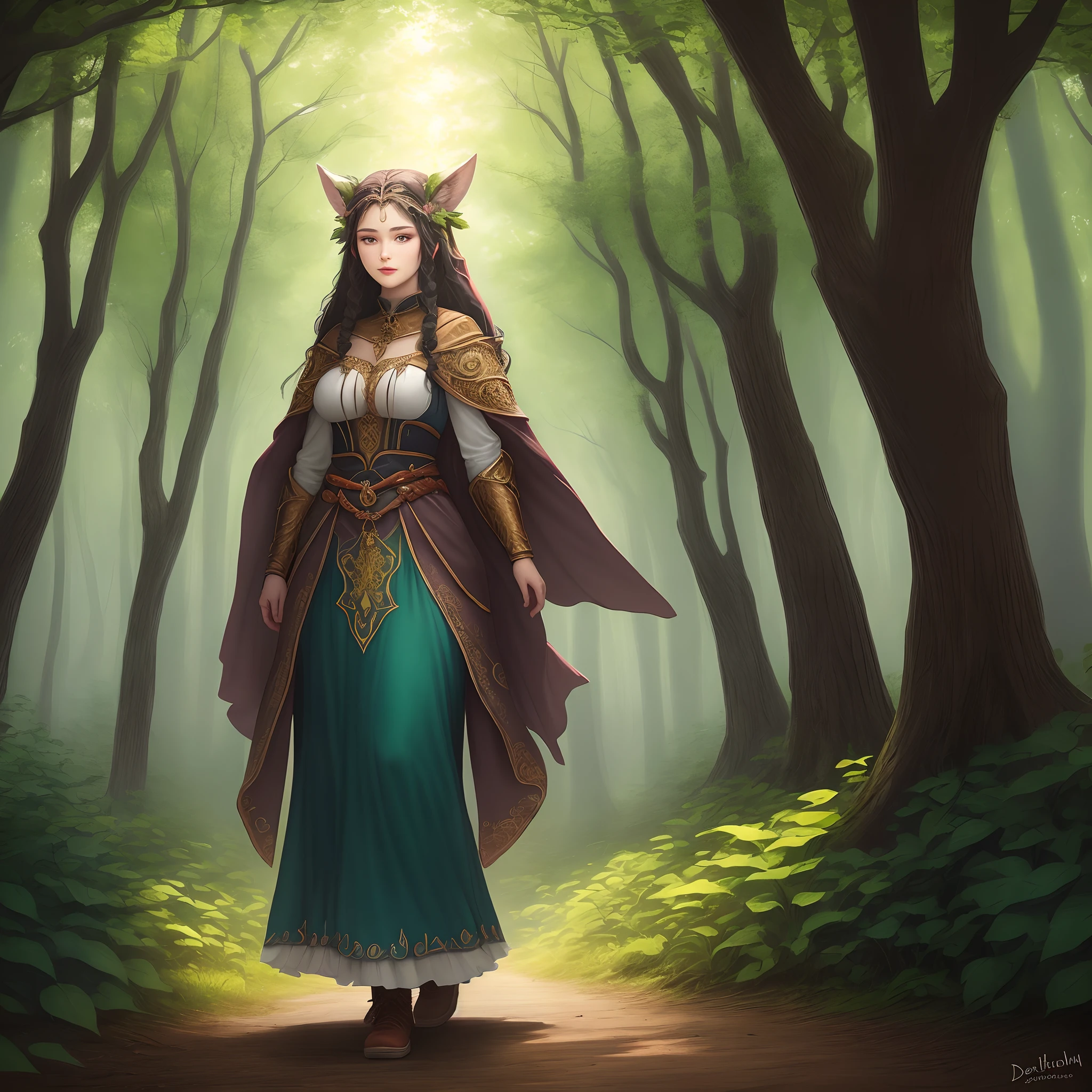 Degiena is a mystical guardian of the sacred grove. Her costume reflects her connection to nature and her role as its protector: