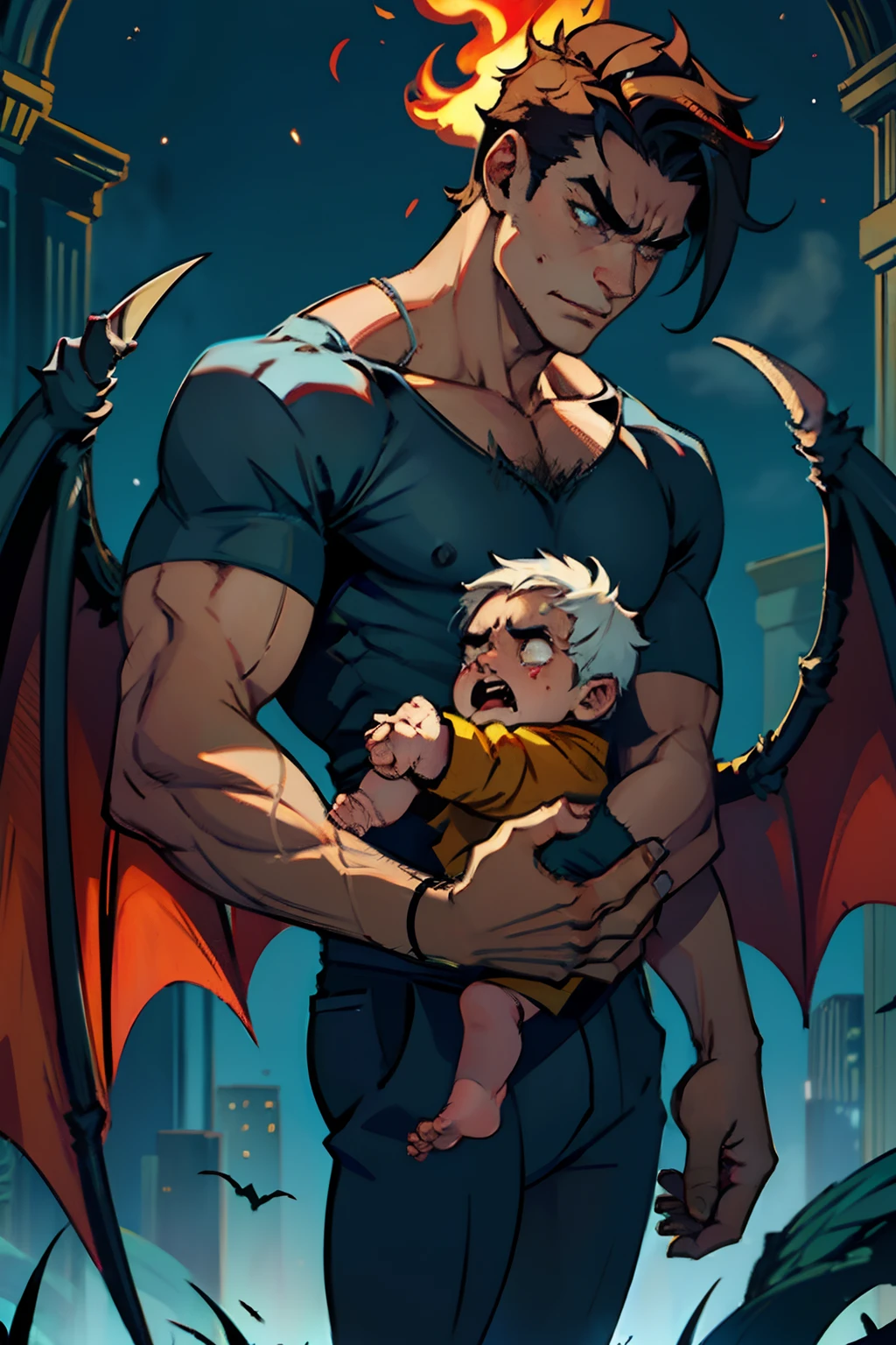 Anal Sex,(((Huge erect penis))),Please open your mouth wide,Drooling,Sweaty,bodybuilder,Six Pack,Big muscles,(Six Pack:1.6),Painful expression,13-year-old boy,Hero Suit,Devilish wings,Tropical sandy beach,Blonde,2boys,Blushing,to kiss,Correct Anatomy,horse riding,Wielding an ax,Large earrings that increase magical power,A giant big enough to crush mountains,Crush a small settlement,Chibi