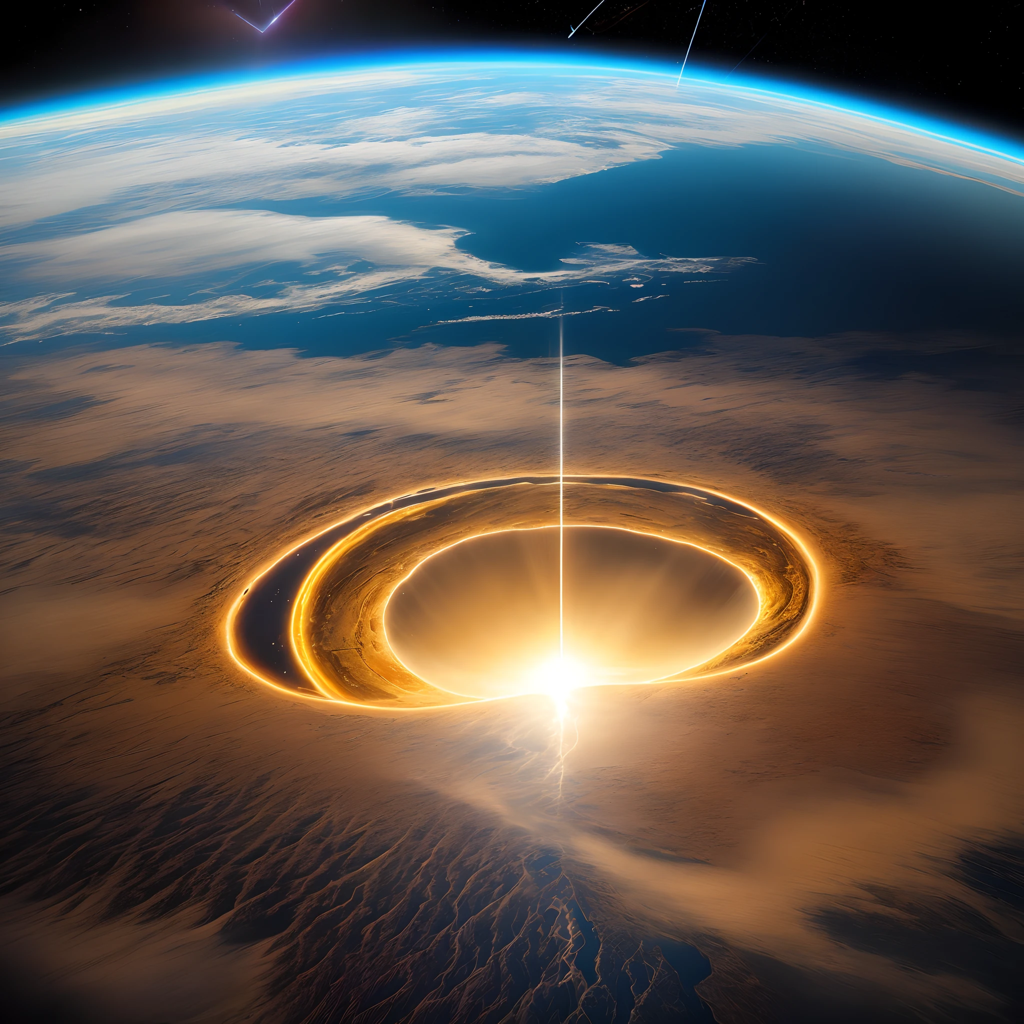Light pours into the earth from space