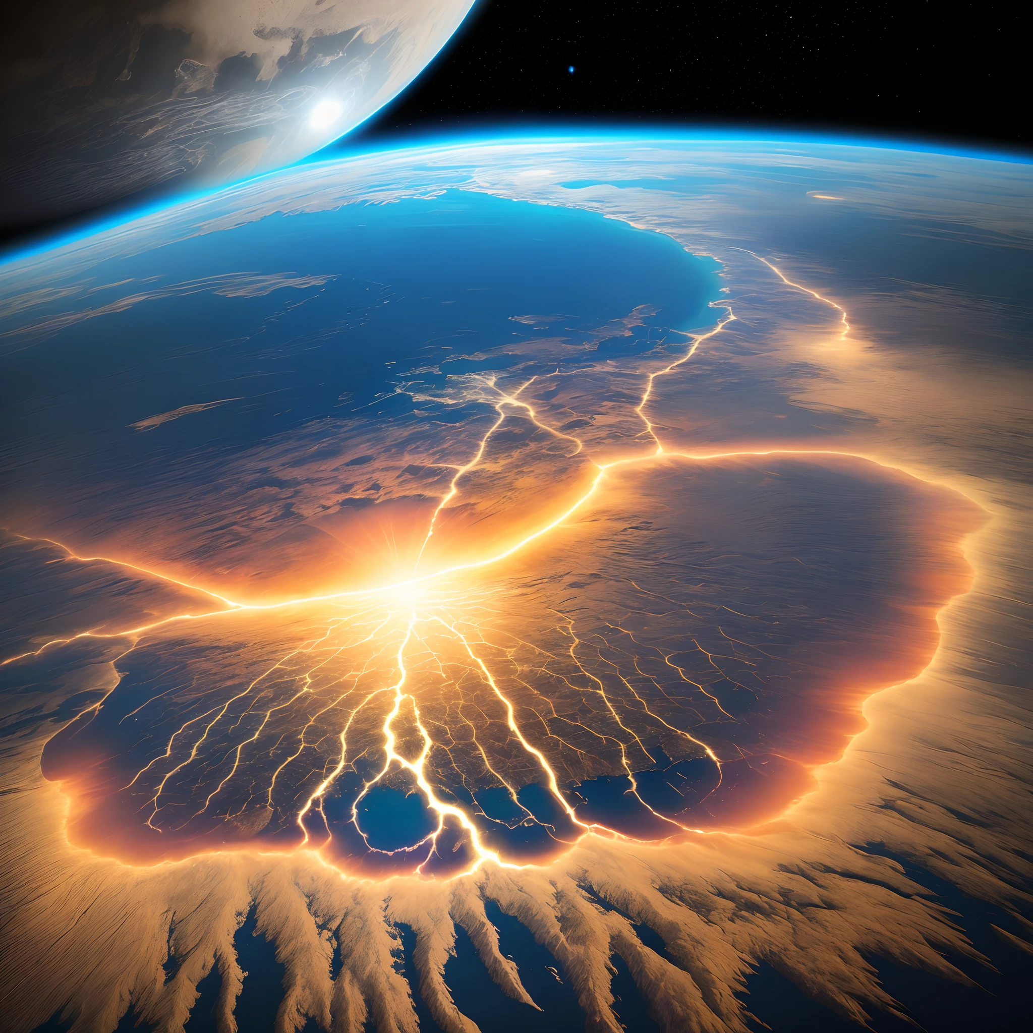 Light pours into the earth from space