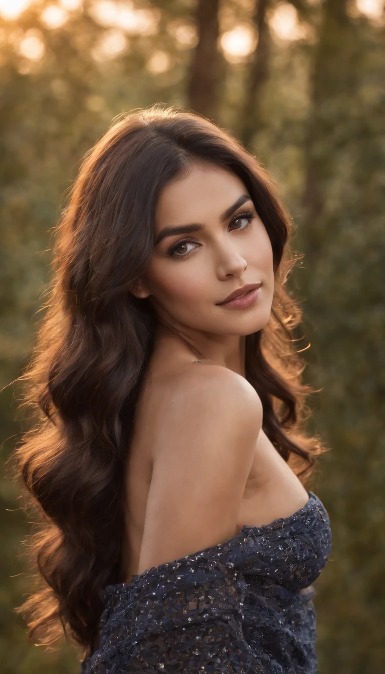 Photo of a 22-year-old young woman, (RAW), a stunning lady with (medium-length, straight black hair, meticulously straightened), medium-sized bust, ((portrait)), ((Detailed face: 1.2)), ((Elaborate facial features)), (Finely detailed skin), fair complexion, casual style, in an urban outdoor environment, (Cool tones), damp atmosphere, (masterpiece), (Perfect Proportion)(Realistic Photo)(top quality)(elaborate) Captured on a Canon EOS R5, 50mm Lens, F/2.8, HDR, (8k), (wallpaper), (cinematic lighting), (dramatic lighting), (Crisp Focus), (intricate), with a smiling face, a very beautiful woman. With style, she gazes happily at the swaying of her smooth hair, with her back turned to the camera.