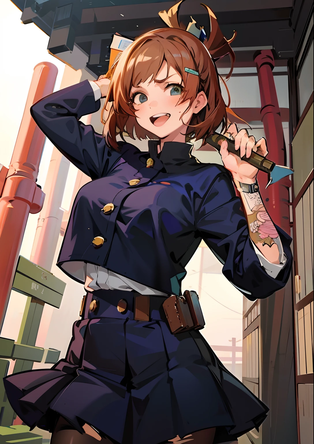 Chica de anime en uniforme sosteniendo un cuchillo y un cuchillo en la mano, protagonista femenina 👀 :8, Marin Kitagawa Fanart, kantai collection style, Detalles finos. girls frontline, Makoto, De Girls Frontline, inspirado por Li Shida, Anime visual de una chica linda, girl front line style, Makoto Shinka, Indicios de Yayoi Kasuma