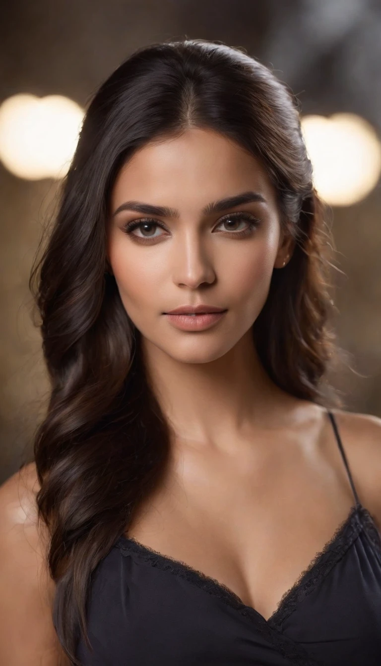 very detailed, Italian woman, background, detailed coffee shop, (with black hair), (dark eyes) (beautiful symmetrical face) nice and defined nose, (protruding and angular jaw), well-proportioned firm lips and full, stunning realistic photography, realistic soft colors, octane rendering, intricate details, sharp focus, stunning full colors, taken with a DSLR camera, 32k resolution, best quality, (focus on skin texture)