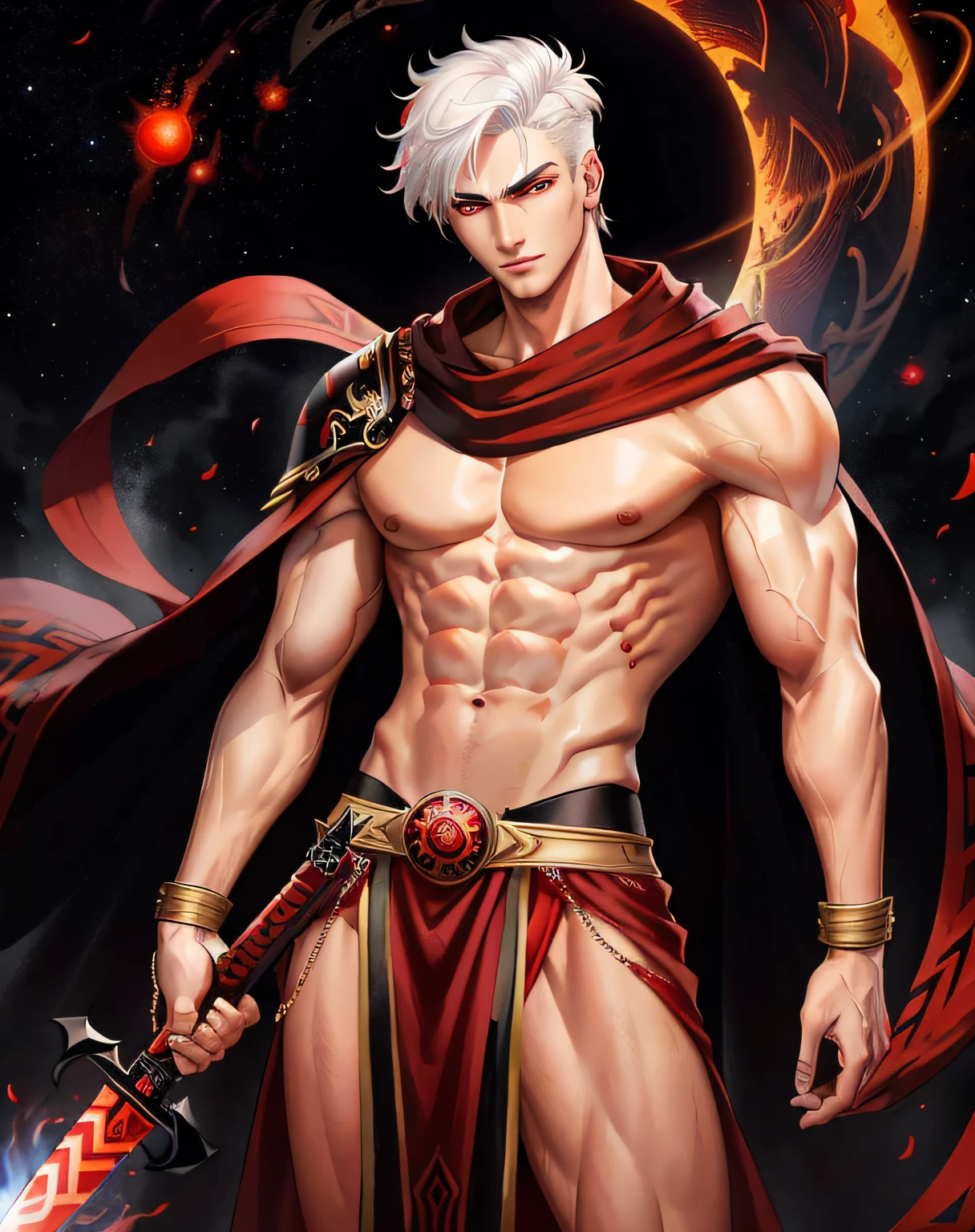 A man with white hair and a sword in his hand - SeaArt AI