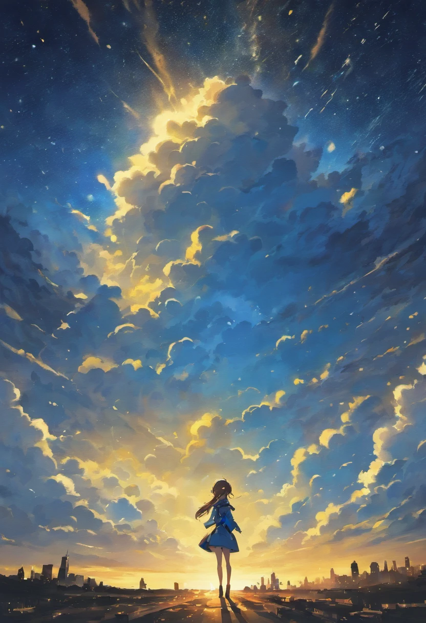 night sky with clouds and shades of blue and mustard yellow