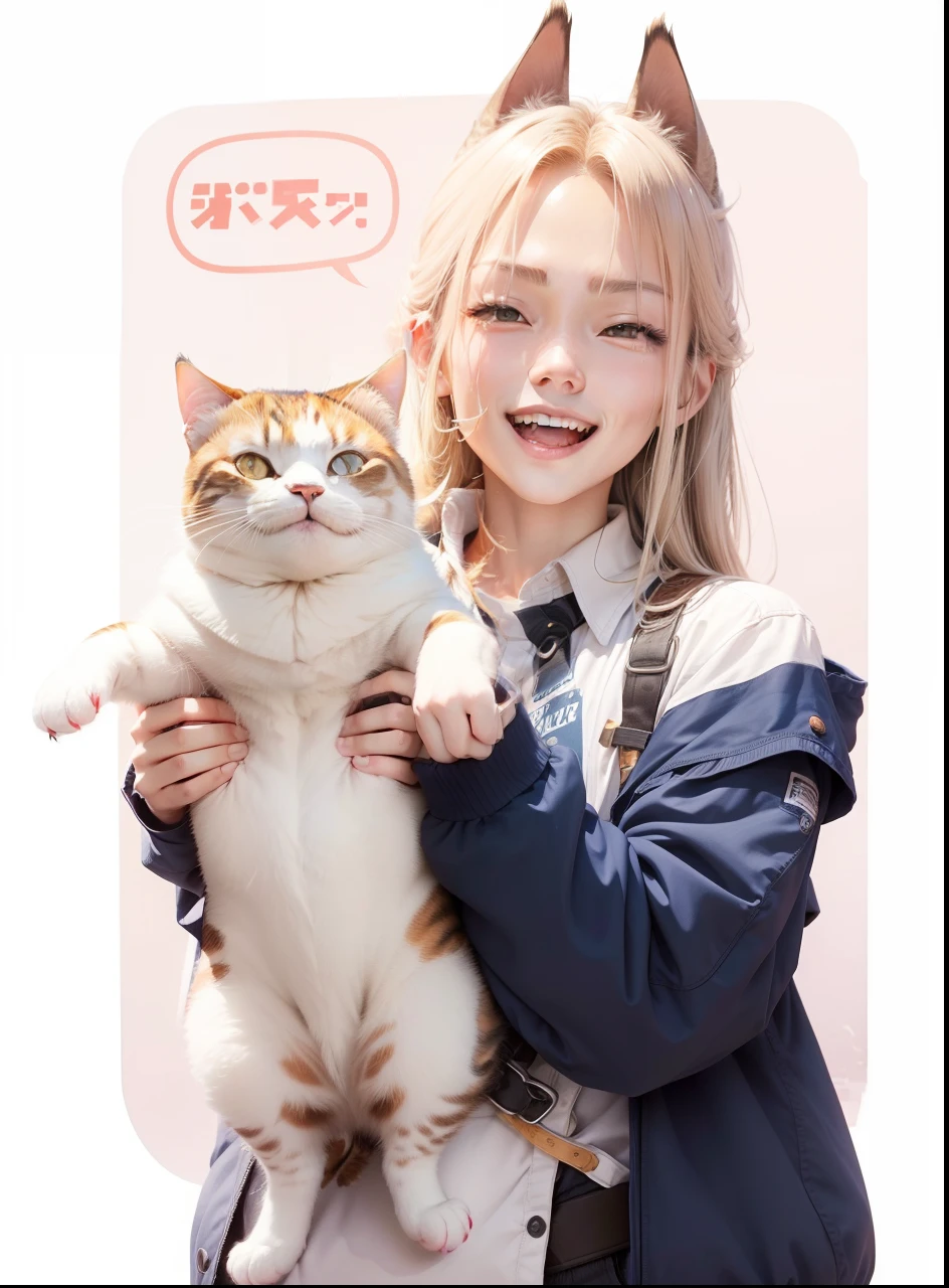 The Power of the Chainsaw Man、Cute、The cat's smile is also cute.、Maintains Tatsuki Fujimoto's style、​masterpiece、hightquality