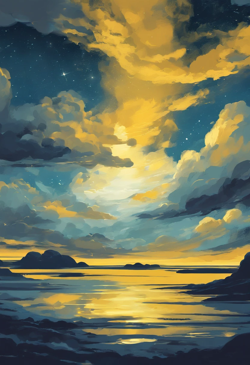 night sky with clouds and shades of blue and mustard yellow