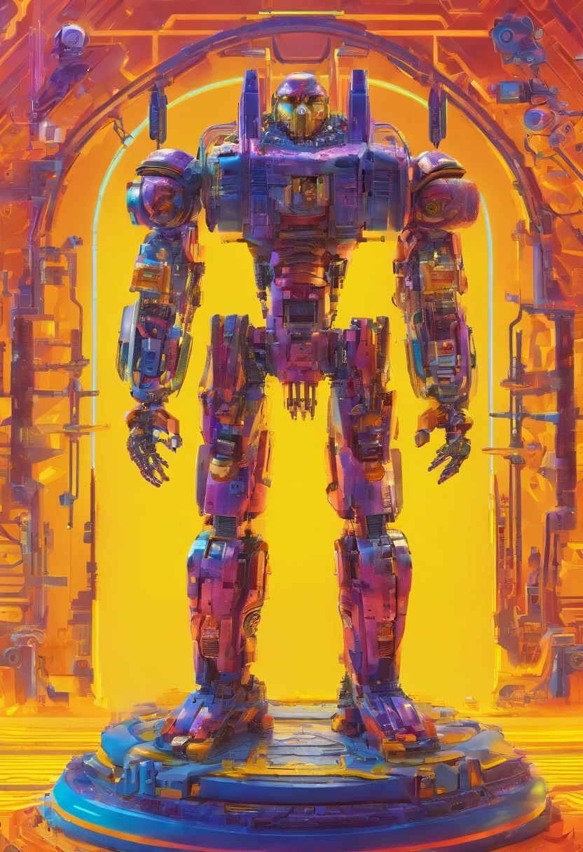 A closeup of a t800 on a stand with a yellow wall, robot made of jet parts, mechanical robot body, detailed humanoid, symmetry! futuristic robotics, made of lego, endoskeleton, made of mechanical parts, intricate mechanical body, mech body, large robot, mega humanoid mecha