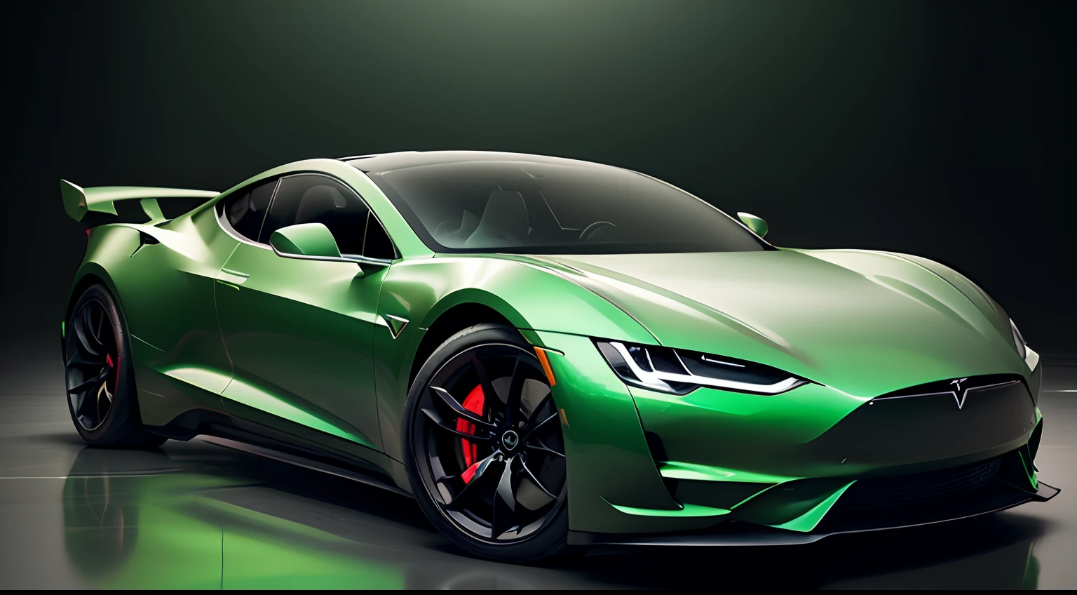 a green tesla sports car is on display at a show, tesla, car, tesla car, roadster, with elegant lines and a powerful, bright green, 2 0 1 9, 2019, 🦑 design, tesla dune buggy, 2 0 2 0, 2020, matte green paint, supercar, all green rendering, clean design, concept, realistic