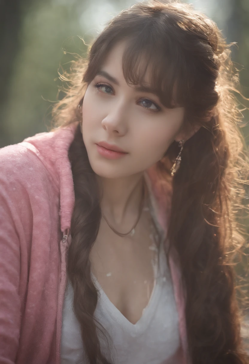 anime girl wearing pink wet clothes, realistic shadows, detailed skin, very small breasts, black hair, hair ribbon, very detailed, 8k highly detailed face, perfect face shape, perfect lips, perfect nose, correct beautiful eyes, watching viewer, masterpiece, best quality, single girl, no bra, no panties, solo