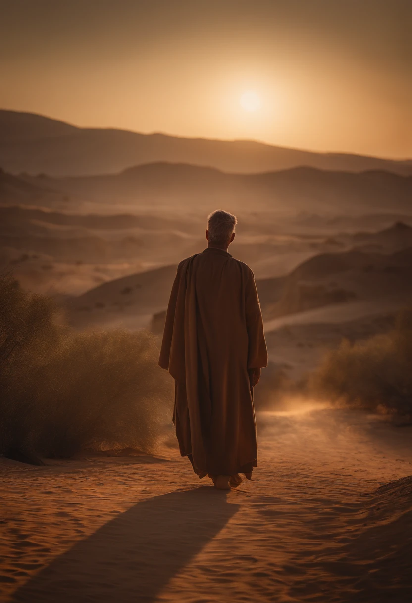 Abraham in the Wilderness, Povo de Israel no deserto. Cinematic lighting, profundidade de campo, Bokeh, Realismo, fotorrealista, hiper-Realismoo, fotografia profissional, UHD, DSLR, HDR