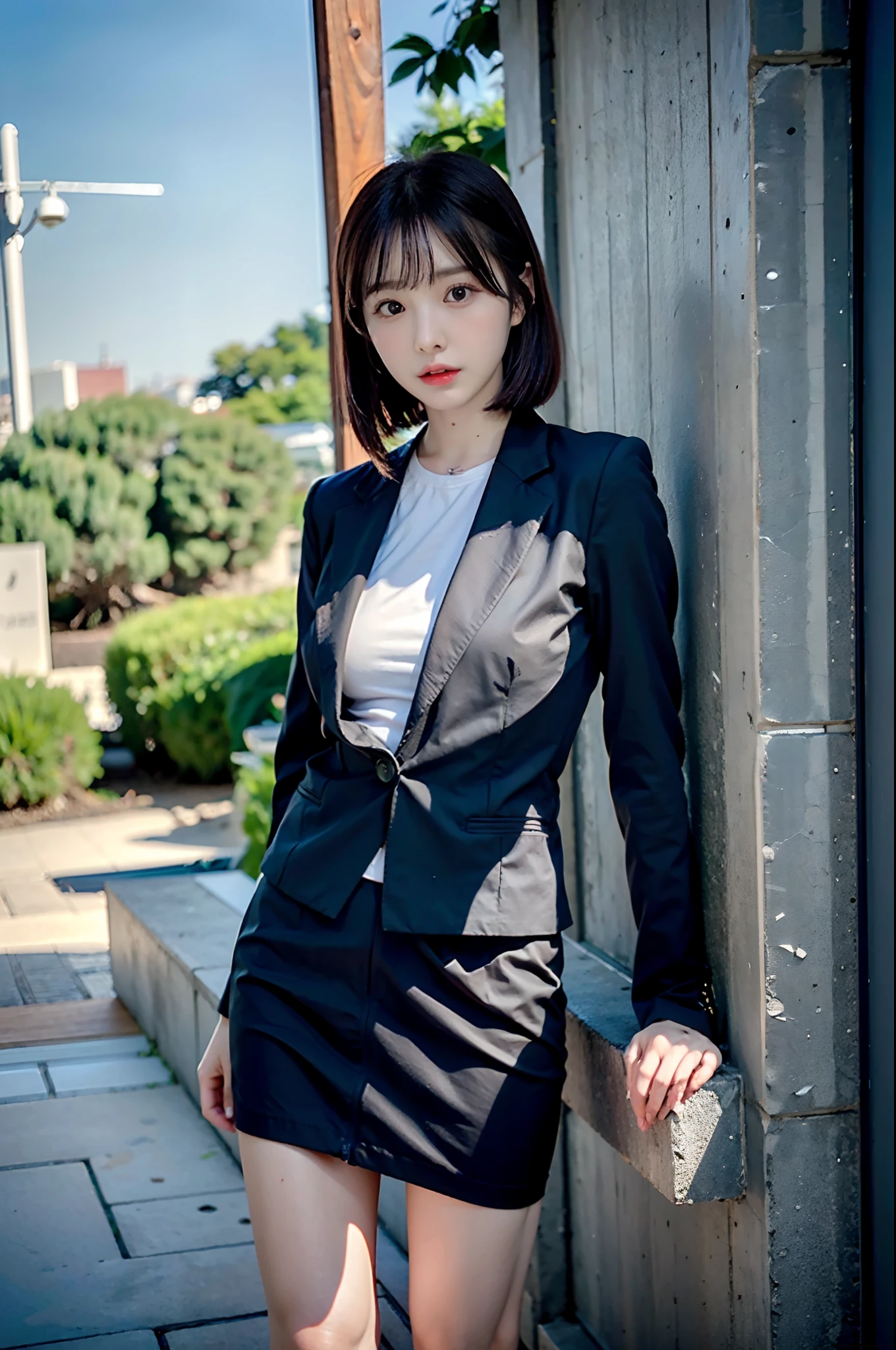 1 girl in、(Watch Viewer)、(bokeh dof:1.1)、cparted lips、deadpan、realisitic、Black Tight Mini Skirt、
Business suits、OL、skinny thigh、small ass、beautiful legs、delicate、Japan fashion models、Pale face、
top-quality、(Photorealsitic:1.4)、超A high resolution、Big miniskirt、Woman in black suit and tie、Suit Girl、Suit Girl、Wearing strict business suits、Wearing a business suit、Wearing a business suit、Wearing a black business suit、Japan Female Fashion Model、Wearing a black business suit、Fashion Suit Wear Black Suit Wear Black Noble Suit、Wearing a business suit、Black Slim Clothes、 Woman with very large breasts posing for photo、the face of a beautiful Japanese girl、asian beautiful face、Young cute one Asian face、beautifull asian girl ever、Cute little face of a girl、beautiful young korean woman、Facial features of Japan、Young adorable Korean face、gorgeous young korean woman、Young Asian Girl、beautiful Korean women、beautiful young asian woman、Standing facing forward、 Composition visible from the top of the knee to the head、Knees are visible、Camera gaze、is standing、FULL BODYSHOT、hyper realisitic、Back shot full body、Bare legged、(LoRA applied only to the face、Raw feet)