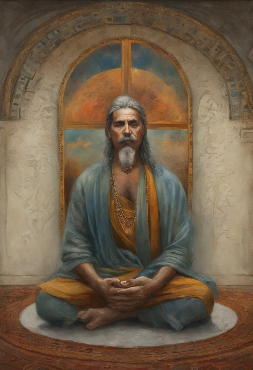 homem maduro, sitting in a meditation position, diante de um orisonte lindo, com o sol se pondo, in connection with the divine, Foto retrato, Directed by: Drew Tucker, Directed by: Adam Marczyński, Directed by: Alexandre Kucharsky, Directed by: Gavin Nolan, Surrealismo 8K, Directed by: Jason Felix, Yuri Shwedoff e Tom Bagshaw, arte ilustrativa, Estilo Erik Johansson