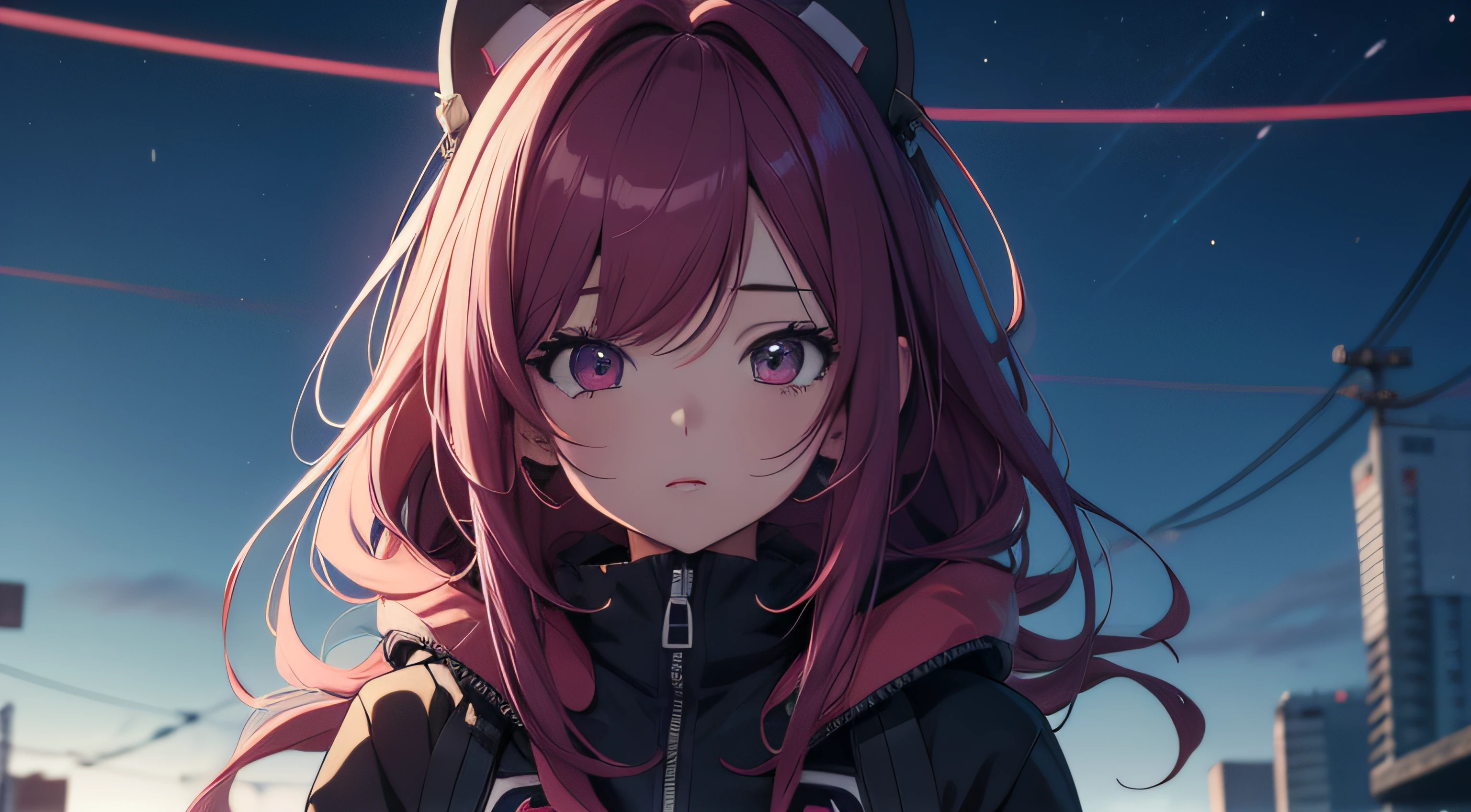 anime com fones de ouvido e uma jaqueta preta e rosa, Estilo anime 4K, 4k anime wallpapers, 4k anime wallpapers, papel de parede anime 4k, arte de anime digital detalhada, Melhor Anime 4K Konachan Wallpaper, Anime Art Wallpaper 4K, Anime Art Wallpaper 4K, Anime Art Wallpaper 8K, night core, menina retrato, Estilo anime. 8k