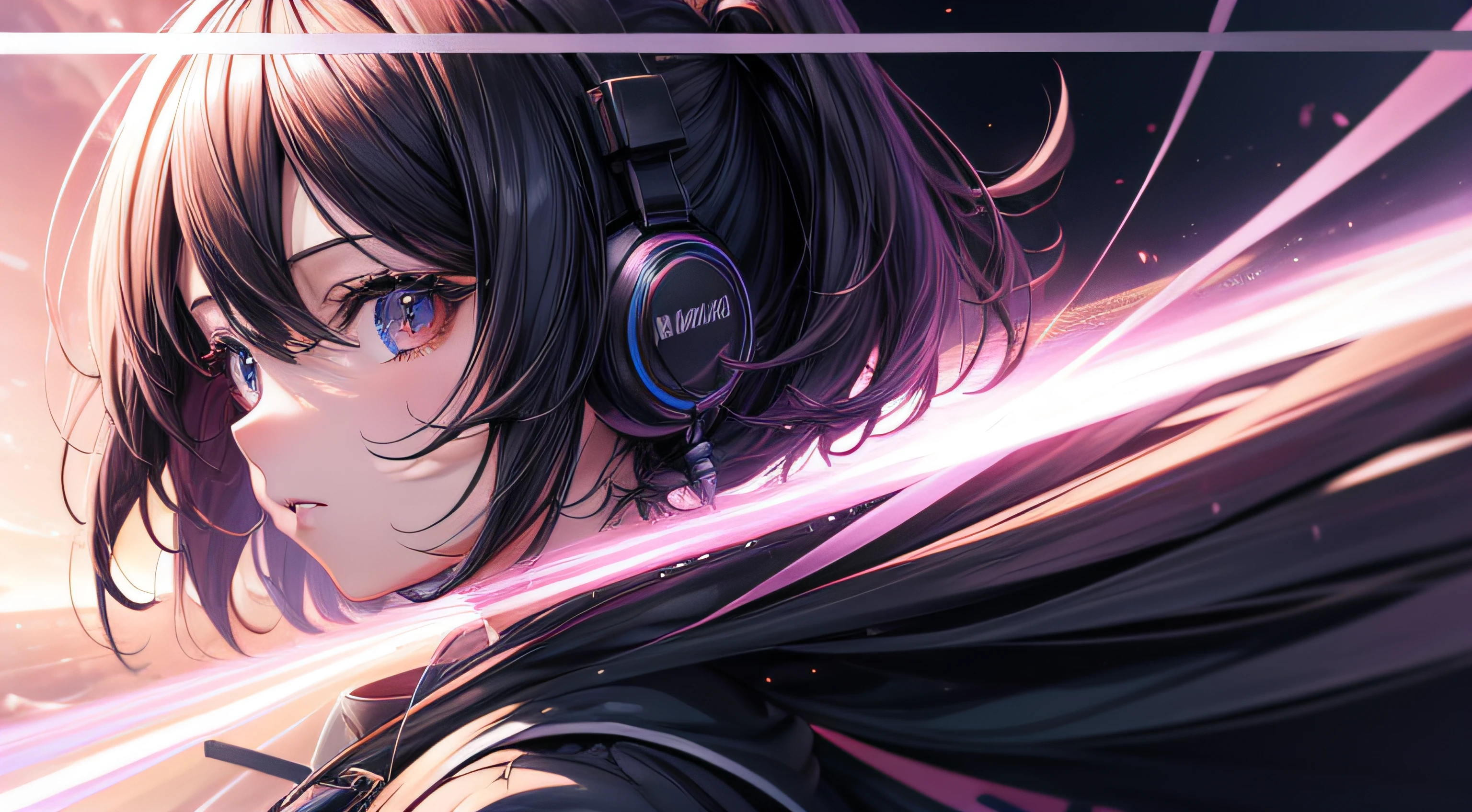 Menina anime com fones de ouvido e uma jaqueta preta e rosa, Estilo anime 4K, 4k anime wallpapers, 4k anime wallpapers, papel de parede anime 4k, arte de anime digital detalhada, Melhor Anime 4K Konachan Wallpaper, Anime Art Wallpaper 4K, Anime Art Wallpaper 4K, Anime Art Wallpaper 8K, night core, menina anime retrato, Estilo anime. 8k