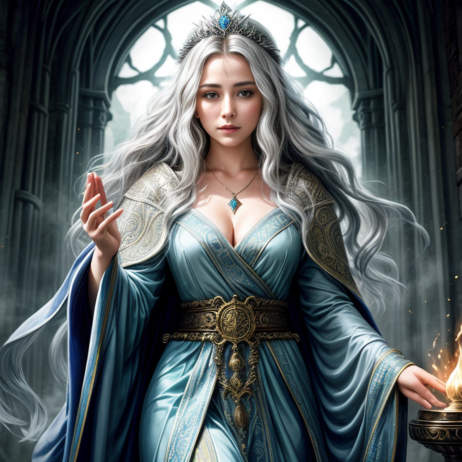 ((Fantasy Setting)), ((Natural Lighting)), ((Hand Painted Style)), good hands, clear eyes, sharp pupils, trees, 5fingers, natural hair color, award photography, intricate, detailed, stunning, fine details, highly detailed person, sensual, evocative, extremely detailed eyes and face, extremely detailed clothes, in the style of studio ghibli, noble lady, mage, long hair, robes adorned with swirling patterns,
Archmage Elara is the esteemed leader of the Council of the Wise and a master of elemental magic. With her long silver hair and robes adorned with swirling patterns, she radiates power and wisdom. Elara possesses a deep understanding of ancient spells and rituals, and her guidance is sought in matters of arcane governance and the balance of magical forces