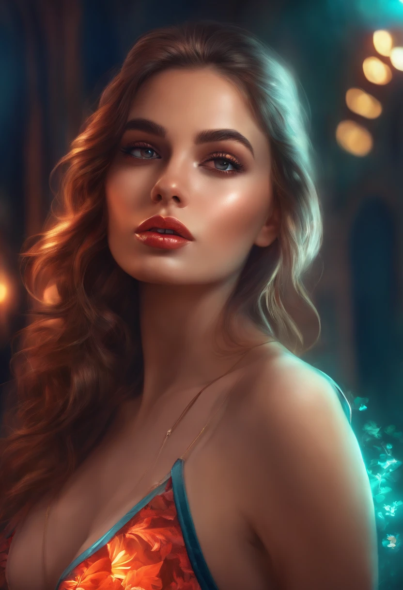 hot girl, hidden with a sticker,illustration, (best quality, highres), vibrant colors, glowing lighting