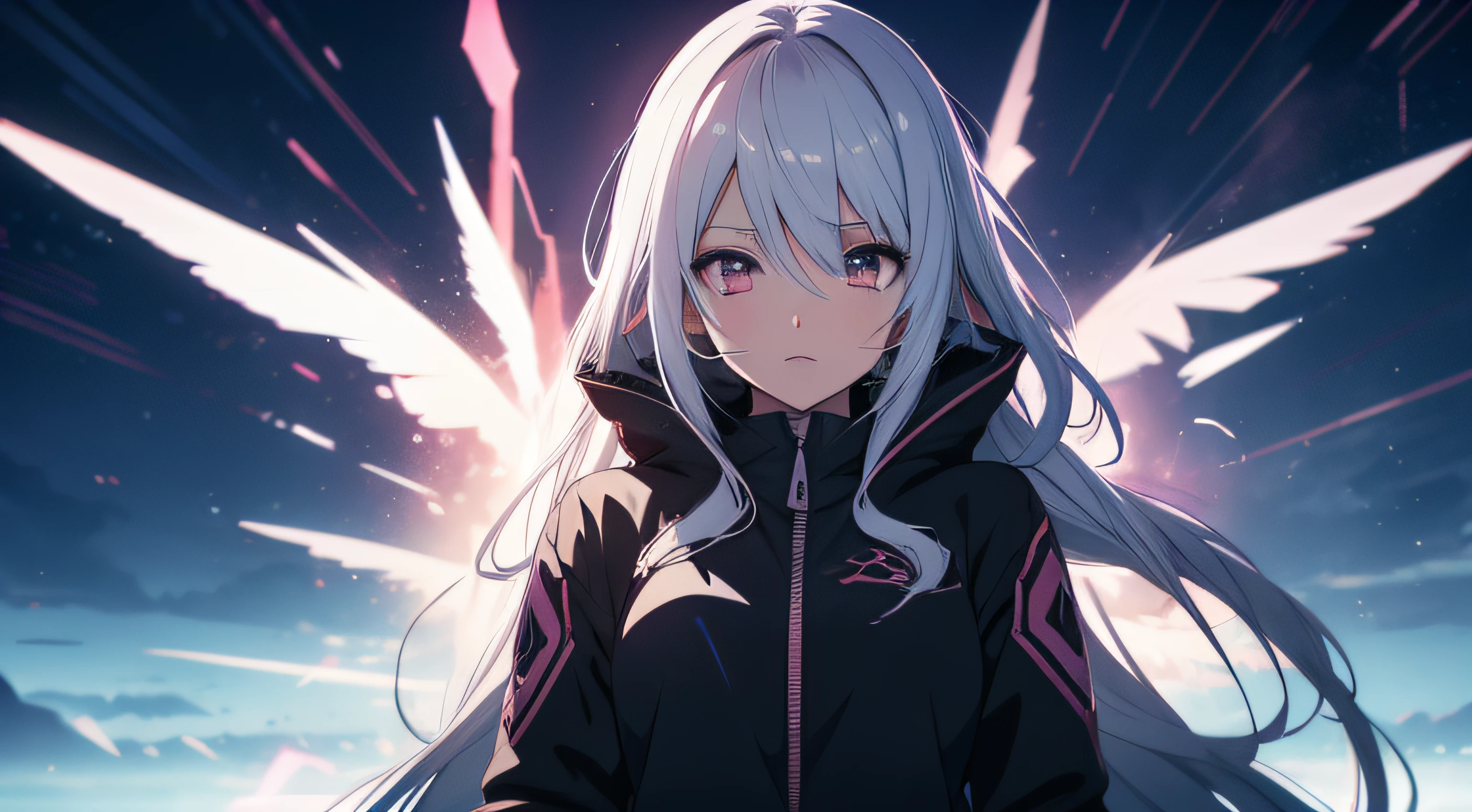 Menina anime com espadas e uma jaqueta preta e rosa, Estilo anime 4K, 4k anime wallpapers, 4k anime wallpapers, papel de parede anime 4k, arte de anime digital detalhada, Melhor Anime 4K Konachan Wallpaper, Anime Art Wallpaper 4K, Anime Art Wallpaper 4K, Anime Art Wallpaper 8K, night core, menina anime retrato, Estilo anime. 8k