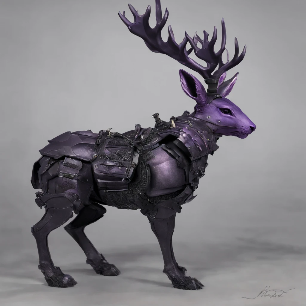 Knight Jackalope, short purple hair, jackalope antlers, dark armor(masterpiece, best quality)