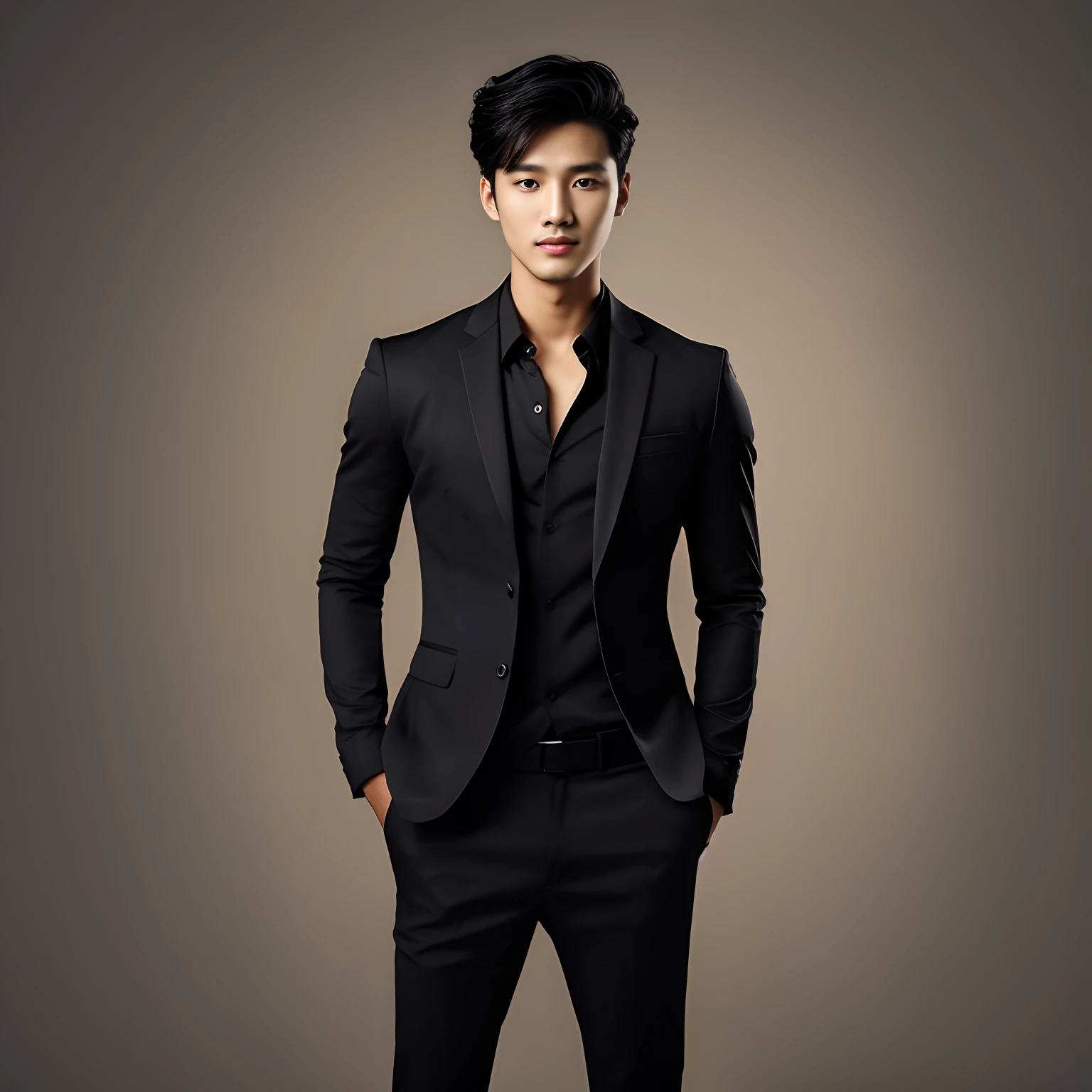 Menino de terno preto e camisa preta posando para foto, Kim Siwoo, vestindo terno preto, garoto no terno preto, vestindo um terno preto, Wearing Black Business Suit, em um terno preto, um homem bonito，cabelo curto preto, vestindo um terno nobre preto, bonito e atraente, Wonbin Lee, bonito e elegante
